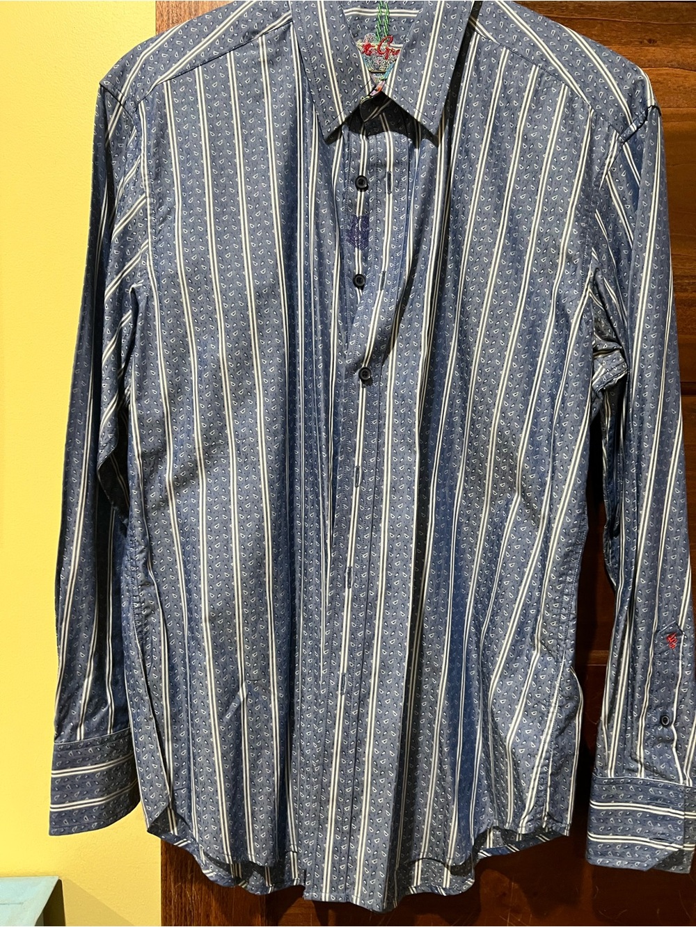 Robert Graham Blue Striped Dress Shirt with Subtle Pattern